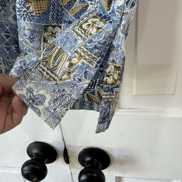 Go Barefoot Hawaiian Shirt Popover Reverse Floral Print Short Sleeve Cotton Med - Picture 5 of 11
